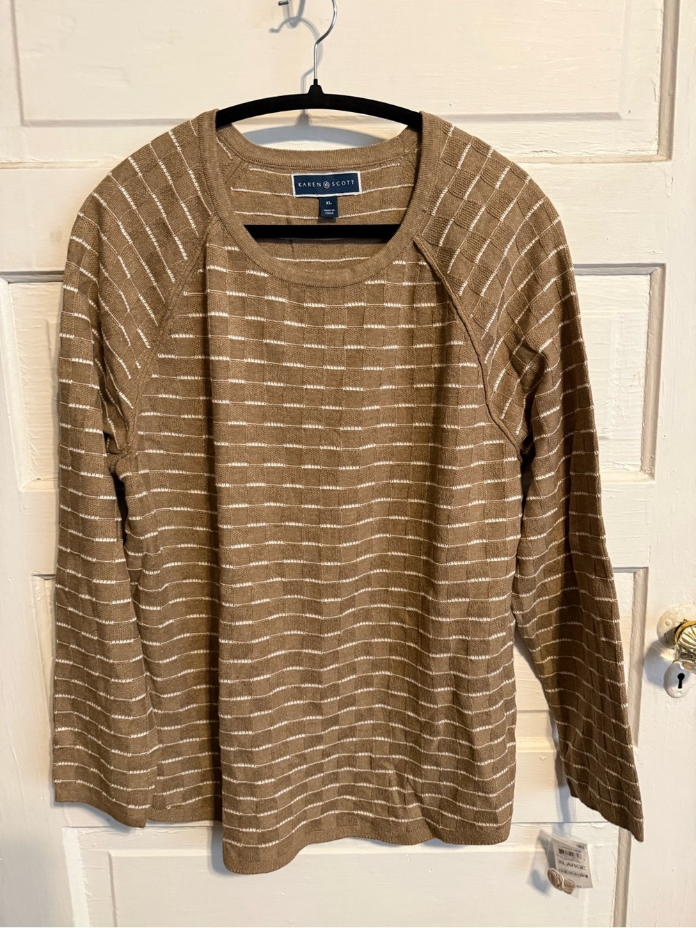 Karen Scott Camel and White Striped Lightweight Sweater NWT